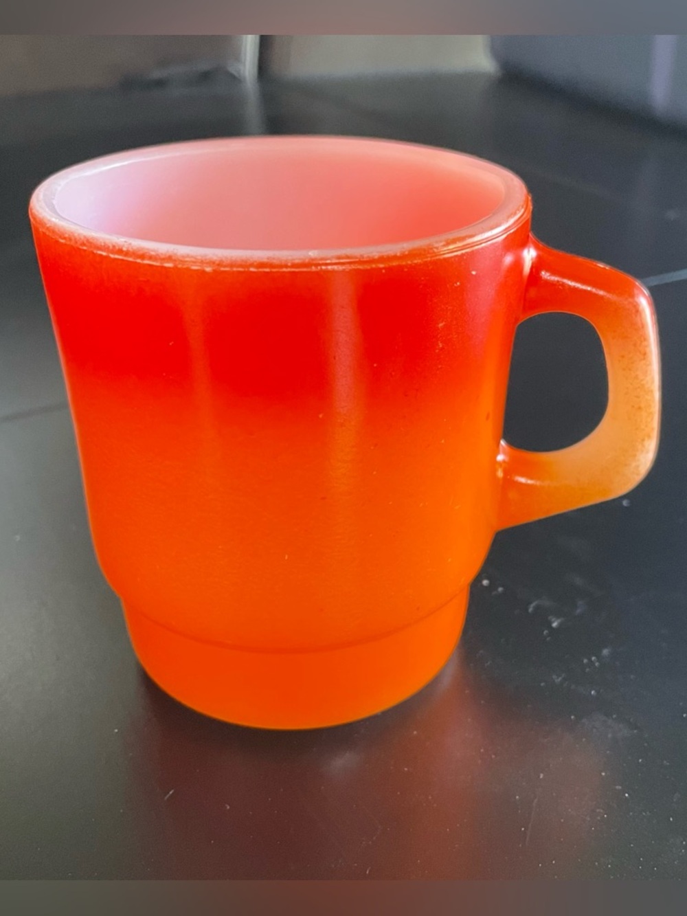 Vintage Orange Fire King Anchor Hocking Glass Mug Cup Mid Century Mod USA coffee